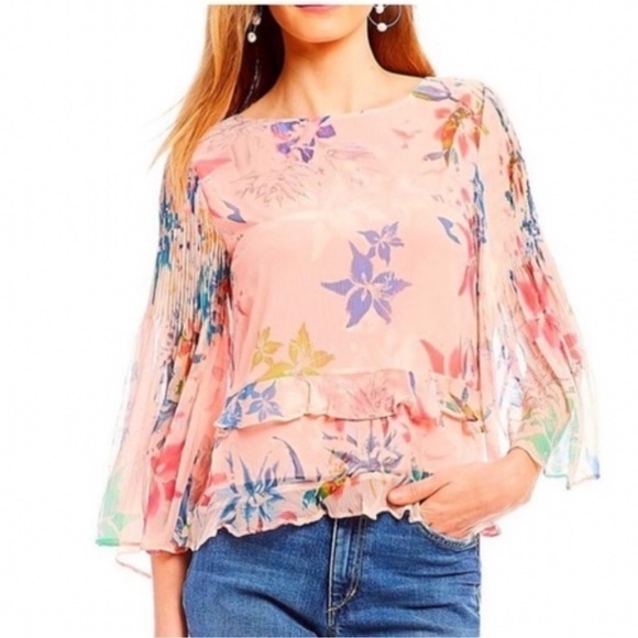 Nicole Miller Artelier Pink Floral Silk Blouse - Picture 1 of 9